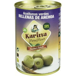 Оливки, каперсы, томаты "Karina" Aceitunas Verdes con Anchoa, 295 г