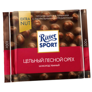 Шоколад "Ritter Sport" Dark Chocolate with Whole Hazelnuts, 100 г