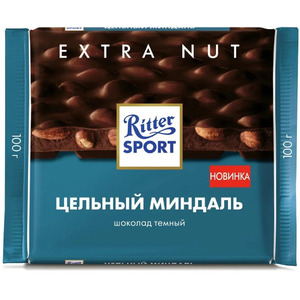 Шоколад "Ritter Sport" Dark Chocolate with Whole Almonds, 100 г