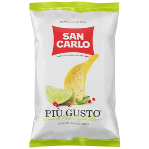 Чипсы картофельные San Carlo Piu Gusto лайм и розовый перец, 150г