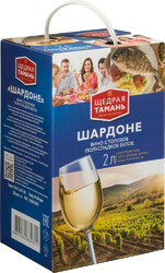 Вино "Щедрая Тамань" Шардоне полусладкое, баг-ин-бокс, 2 л