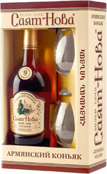 Коньяк Саят Нова, 5 лет, в подарочной коробке с двумя бокалами, 0.5 л