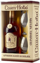 Коньяк "Саят Нова" 3-летний, в подарочной коробке с двумя бокалами, 0.5 л