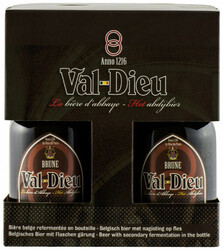 Пиво "Val-Dieu" Brune, gift set of 3 bottles & glass, 0.33 л