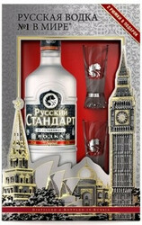 Водка "Русский Стандарт" Ориджинал, в подарочной коробке с 2 стопками, 0.7 л