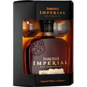 Ром Ron Barcelo, "Imperial", gift box with 2 glasses, 0.7 л