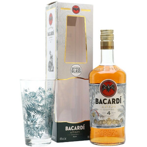 Ром "Bacardi" Anejo Cuatro, gift box with glass, 0.7 л