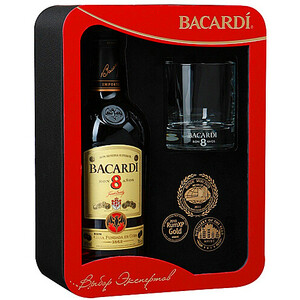 Ром "Bacardi" 8 years, gift box with glass, 0.7 л