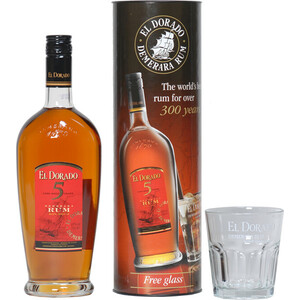 Ром "El Dorado" 5 Years Old Cask Aged, gift tube with glass, 0.7 л