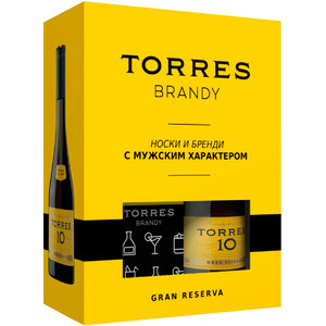 Бренди Torres 10 Gran Reserva, gift box with socks, 0.7 л