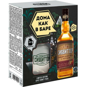 Ликер "Сиббиттер" Сибирский мед с перцем, настойка горькая, подарочная коробка + банка без крышки и трубочка, 0.5 л