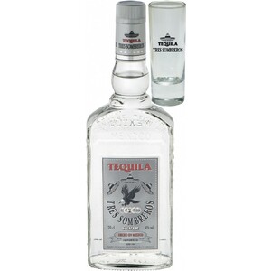 Текила "Tres Sombreros" Tequila Silver, with glass, 0.7 л