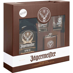 Ликер Jagermeister Spice (Winterkrauter), gift box with 2 glasses and flask, 1 л