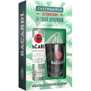 Ром "Bacardi" Carta Blanca, gift box with luminous glass, 1 л